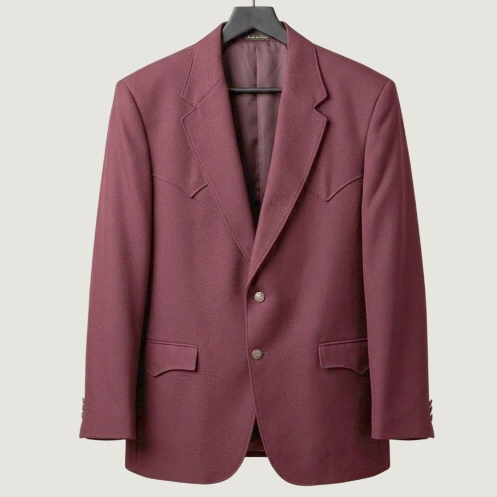 Circle S Mens 44L Burgundy Western Blazer Suit Jacket Poly Wool Yoke Vintage USA